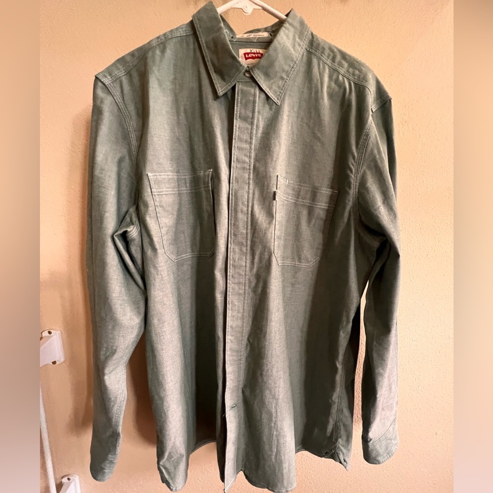 Levi's Men's Communter Long Sleeve Shirt Size XL Green Slim Fit 97% Cotton